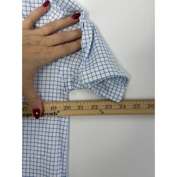 NWT Collars & Co Blue Grid Dress Collar Polo Shirt Men’s Medium 4-Way Stretch - Picture 7 of 9